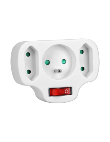 Rozgałęźnik 1x2P+Z, 2x2P/II z włącznikiem, biały