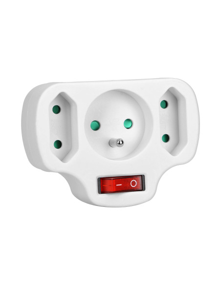 Rozgałęźnik 1x2P+Z, 2x2P/II z włącznikiem, biały