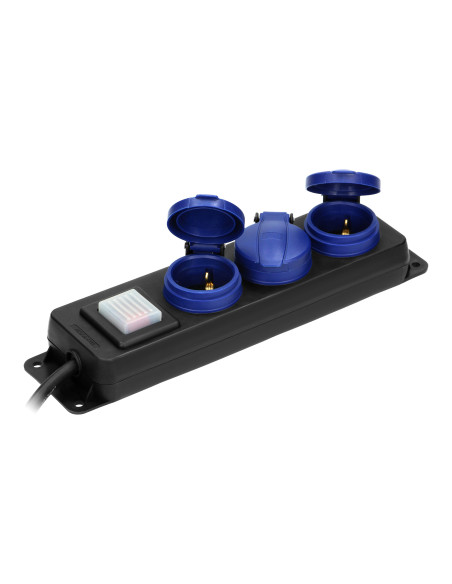  Przedłużacz warsztatowy bryzgoszczelny z wyłącznikiem IP44, 3 gniazda 2P+Z IP44, przewód gumowy, H05RR-F 3x1,5mm²,...