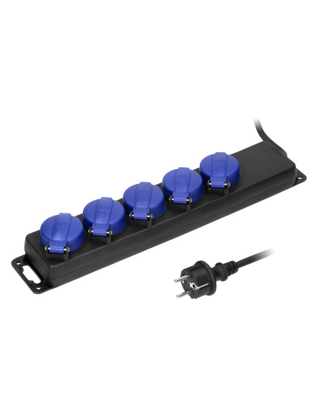 Przedłużacz warsztatowy bryzgoszczelny IP44, 5 gniazda 2P+Z IP44, przewód gumowy, H05RR-F 3x1,5mm², długość 3m