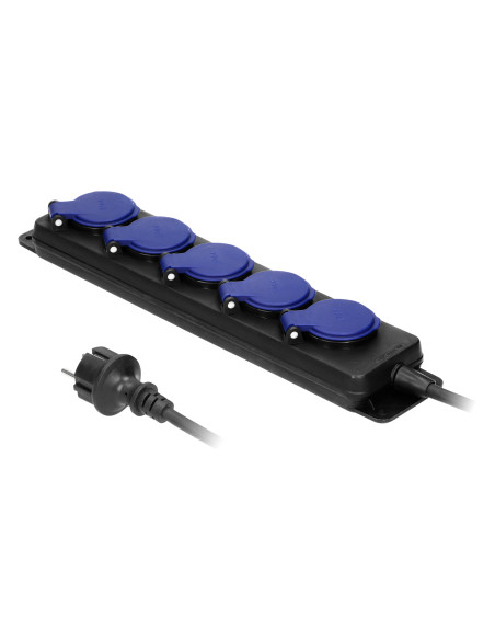 Przedłużacz warsztatowy bryzgoszczelny IP44, 5 gniazda 2P+Z IP44, przewód gumowy, H05RR-F 3x1,5mm², długość 5m