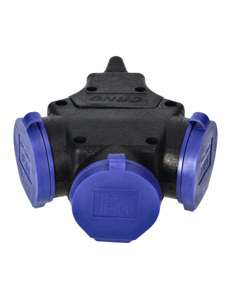 Rozgałęźnik bryzgoszczelny i odporny na uderzenia, IP44, 3x2P+Z Schuko, 16A, 230V AC