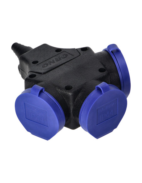 Rozgałęźnik bryzgoszczelny i odporny na uderzenia, IP44, 3x2P+Z Schuko, 16A, 230V AC