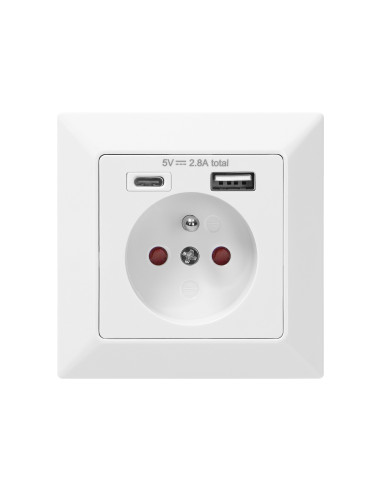 Gniazdo pojedyncze 2P+Z, USB-A + USB-C ,Wyjście...