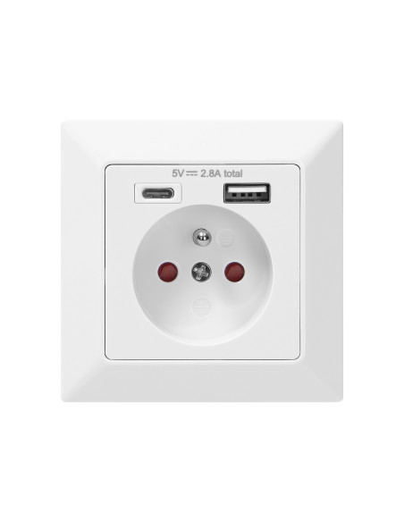 Gniazdo pojedyncze 2P+Z, USB-A + USB-C ,Wyjście 5VDC Max 2,8A