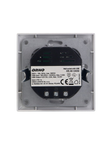 Gniazdo pojedyncze 2P+Z, USB-A + USB-C ,Wyjście...