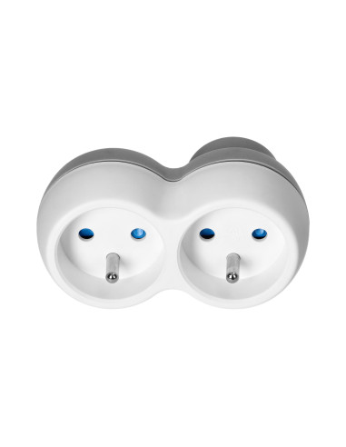 Rozgałęźnik 2x2P+Z, biało-szary