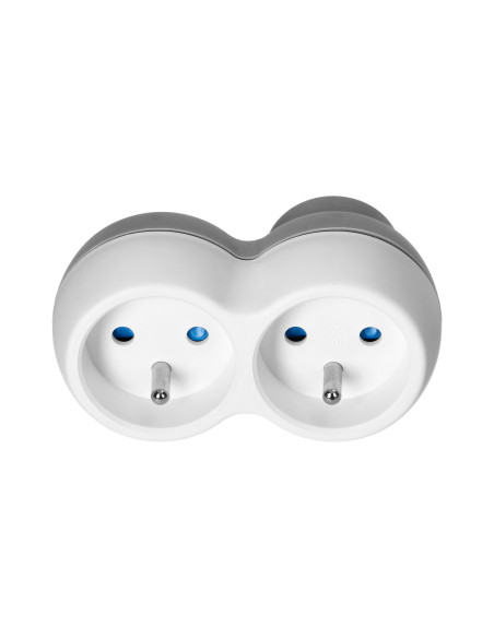 Rozgałęźnik 2x2P+Z, biało-szary