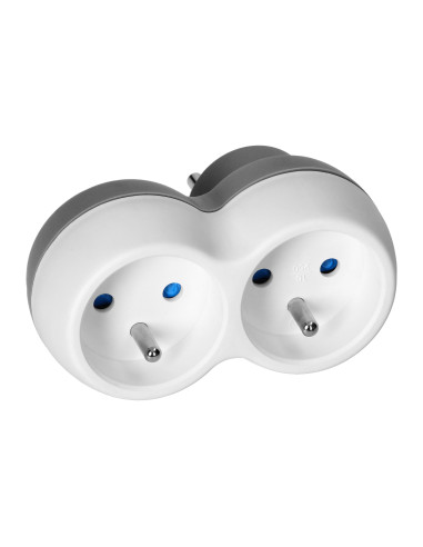 Rozgałęźnik 2x2P+Z, biało-szary