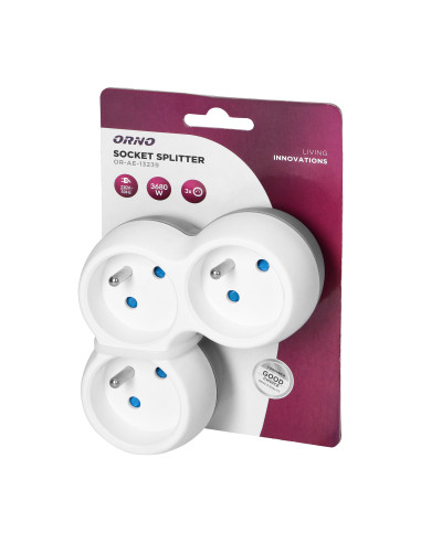 Rozgałęźnik 3x2P+Z, biało-szary