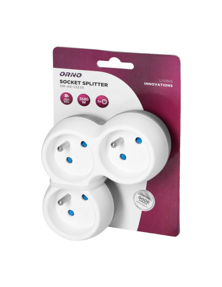 Rozgałęźnik 3x2P+Z, biało-szary