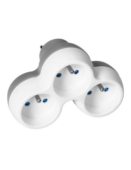 Rozgałęźnik 3x2P+Z, biało-szary