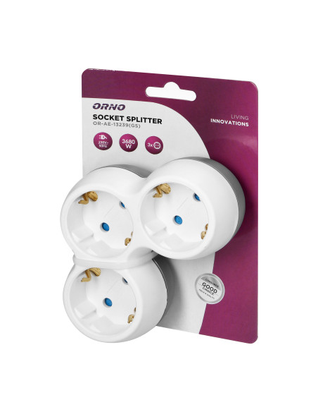 Rozgałęźnik 3x2P+Z (Schuko), biało-szary