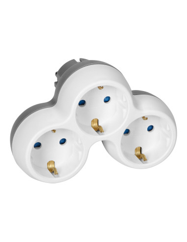 Rozgałęźnik 3x2P+Z (Schuko), biało-szary