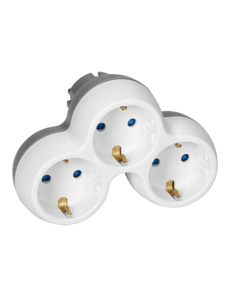 Rozgałęźnik 3x2P+Z (Schuko), biało-szary