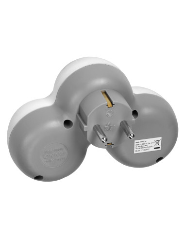 Rozgałęźnik 3x2P+Z (Schuko), biało-szary
