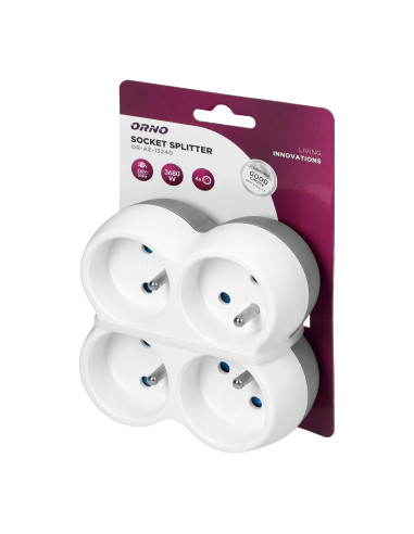 Rozgałęźnik 4x2P+Z, biało-szary