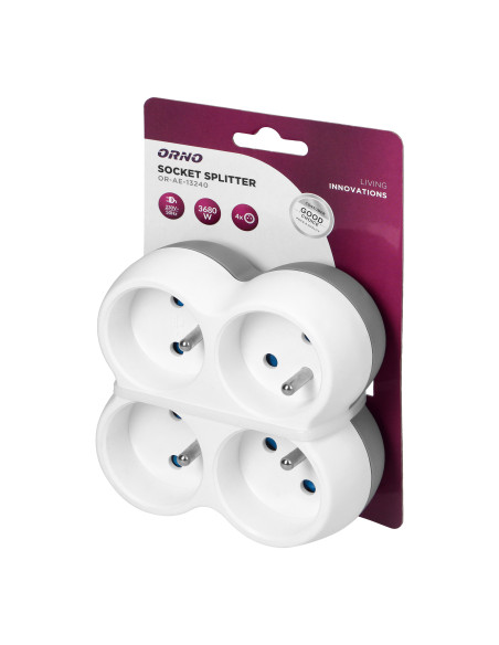 Rozgałęźnik 4x2P+Z, biało-szary