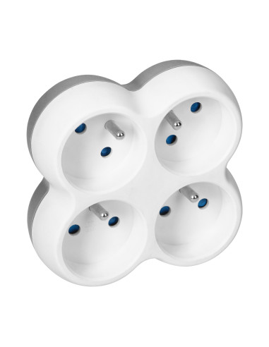 Rozgałęźnik 4x2P+Z, biało-szary