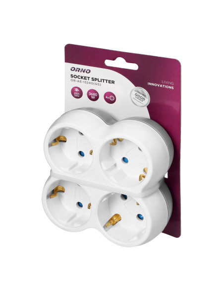 Rozgałęźnik 4x2P+Z (Schuko), biało-szary