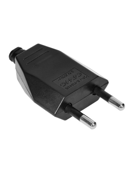 Wtyczka płaska bez uziemienia, 2,5A, 250V, czarny poliwęglan, 1 sztuka