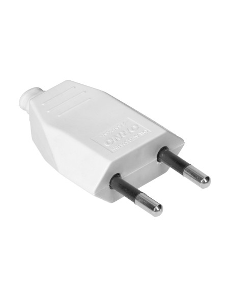 Wtyczka płaska bez uziemienia, 2,5A, 250V, biały poliwęglan, 1 sztuka