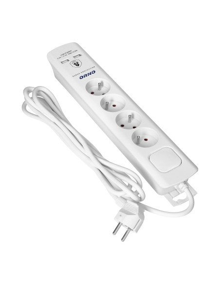  Listwa przeciwprzepięciowa, 4 gniazda 2P+Z, kabel 3x1,0mm2, 3m, z wyłącznikiem podświetlanym dwutorowym. 10A/230...