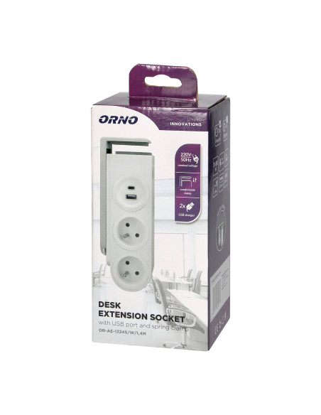 Listwa zasilająca biurkowa z ładowarką USB i sprężynowym zaciskiem mocującym