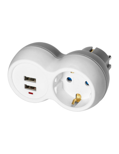 Rozgałęźnik 2P+Z (Schuko) z ładowarką 2xUSB, biało-szary