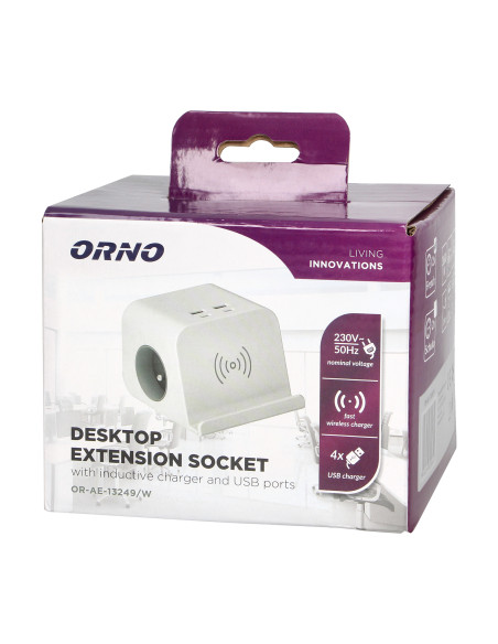 Listwa zasilająca nabiurkowa z ładowarką USB, śrubowym zaciskiem mocującym i przewodem 1,4m, 2x2P+Z, 4xUSB, biały