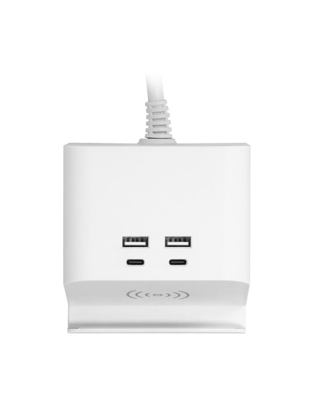 Listwa zasilająca nabiurkowa z ładowarką USB, śrubowym zaciskiem mocującym i przewodem 1,4m, 2x2P+Z, 4xUSB, biały