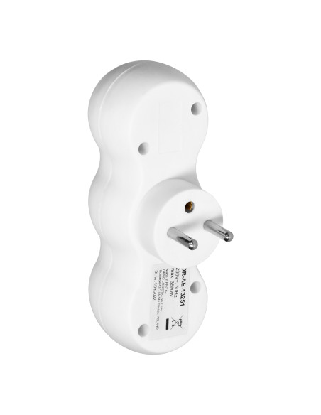 Rozgałęźnik 3x2P+Z "bałwanek" z wtyczką centralną, biały