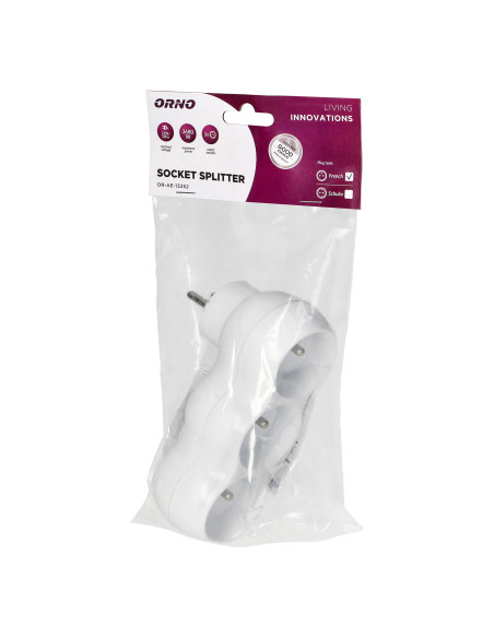 Rozgałęźnik 3x2P+Z "bałwanek" z wtyczką górną, biały