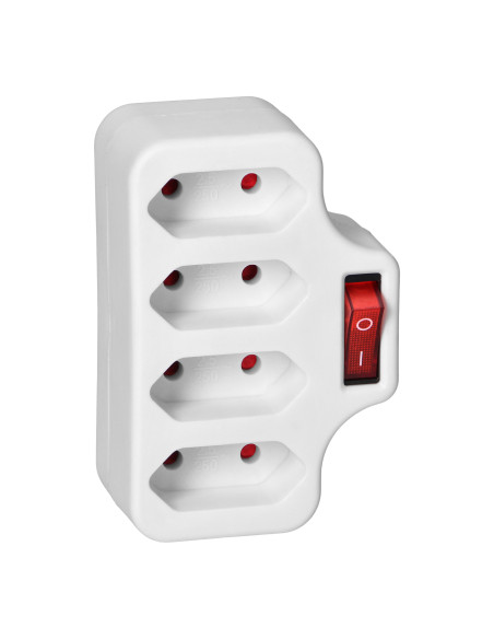 Rozgałęźnik 4x2P z włącznikiem, biały