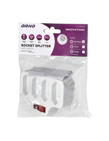 Rozgałęźnik 4x2P z włącznikiem, biały