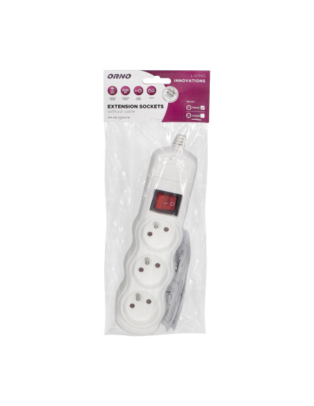 Rozgałęźnik wielogniazdowy 3x2P+Z z wyłącznikiem, biały