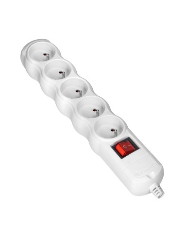 Rozgałęźnik z wyłącznikiem 5x2P+Z, biały