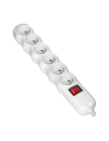 Rozgałęźnik z wyłącznikiem 6x2P+Z, biały