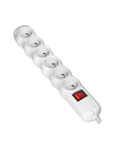 Rozgałęźnik z wyłącznikiem 6x2P+Z, biały