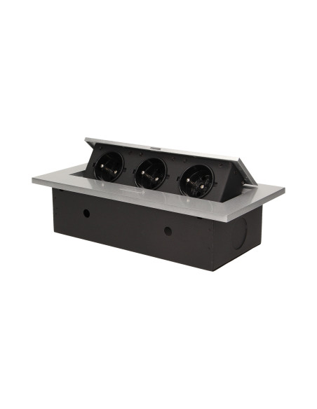 Gniazdo meblowe wpuszczane w blat z grubym rantem, 3x2P+Z, srebrne