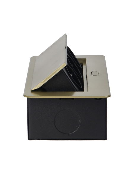 Gniazdo meblowe wpuszczane w blat z płaskim rantem, 3 gniazdami 2P+Z (Schuko), w kolorze mosiądzu, bez przewodu