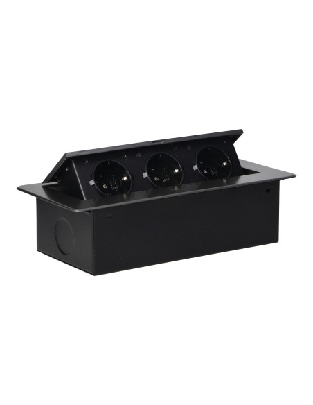 Gniazdo meblowe wpuszczane w blat z płaskim rantem, 3 gniazdami 2P+Z (Schuko), grafitowe, bez przewodu