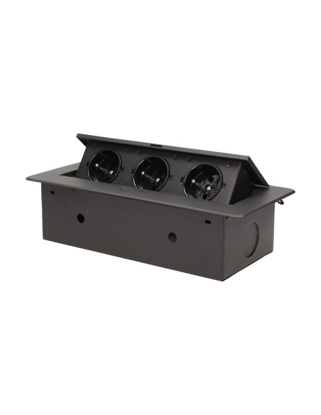 Gniazdo meblowe wpuszczane w blat z płaskim frezowanym rantem, 3x2P+Z, czarne