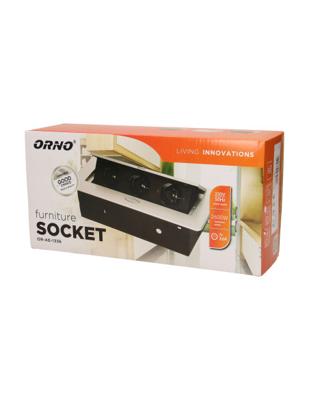 Gniazdo meblowe wpuszczane w blat z płaskim frezowanym rantem, 3x2P+Z, czarne