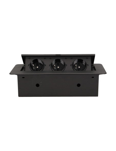 Gniazdo meblowe wpuszczane w blat z płaskim frezowanym rantem, 3x2P+Z, czarne