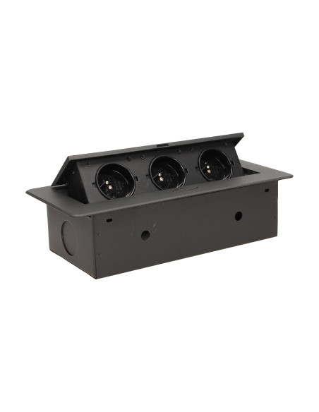 Gniazdo meblowe wpuszczane w blat z płaskim frezowanym rantem, 3x2P+Z, czarne