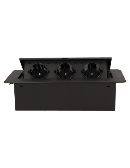 Gniazdo meblowe wpuszczane w blat z płaskim frezowanym rantem, 3x2P+Z, czarne, wersja schuko