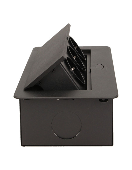 Gniazdo meblowe wpuszczane w blat z płaskim frezowanym rantem, 3x2P+Z, czarne, wersja schuko