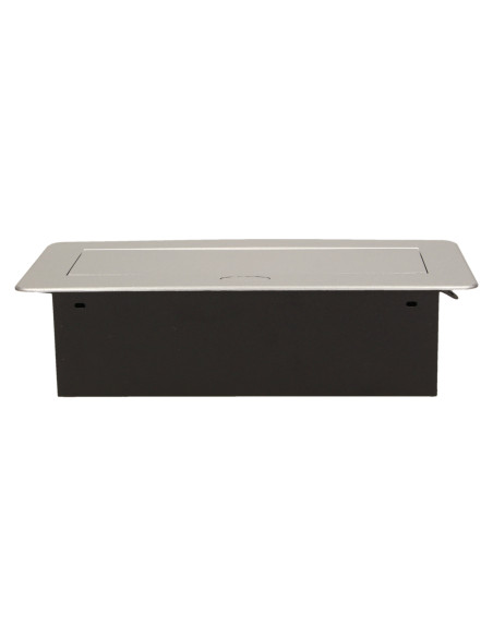 Gniazdo meblowe wpuszczane w blat z płaskim frezowanym rantem, 3x2P+Z, srebrne, wersja schuko