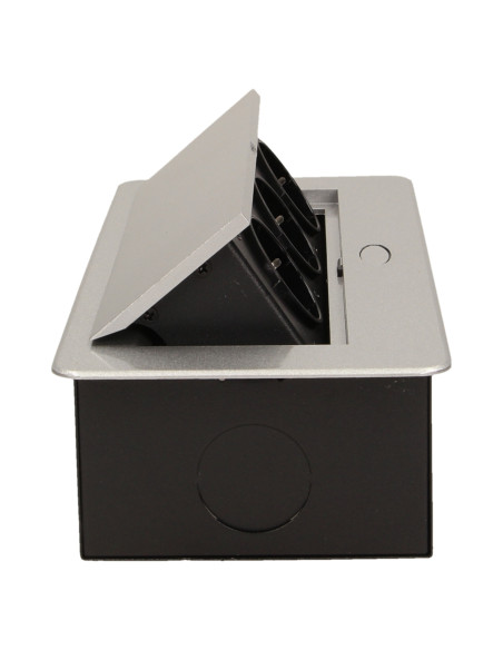 Gniazdo meblowe wpuszczane w blat z płaskim frezowanym rantem, 3x2P+Z, srebrne, wersja schuko